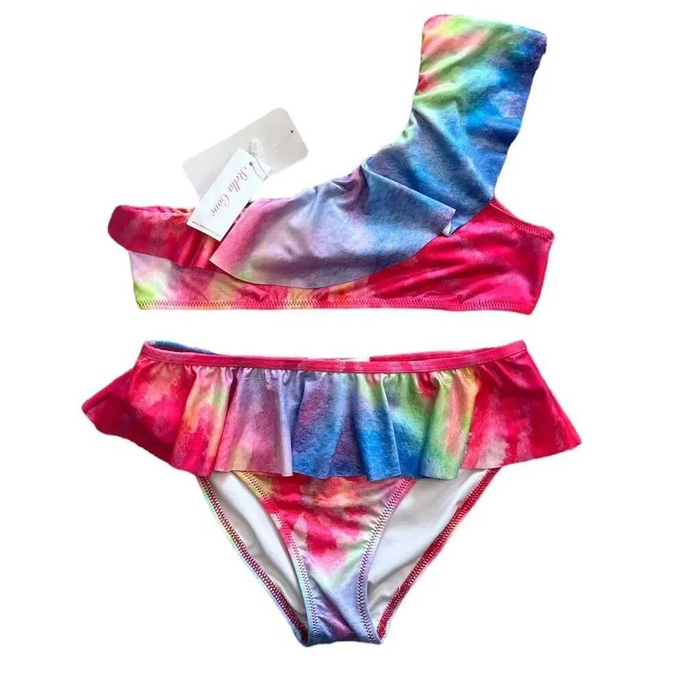 Stella Cove Pink Tie Dye One Shoulder Girls Bikini 14